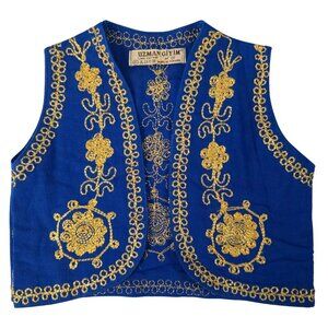 Turkish Vest Afghan Vest Afghani Style Blue Gold Boys Child XL Open Front